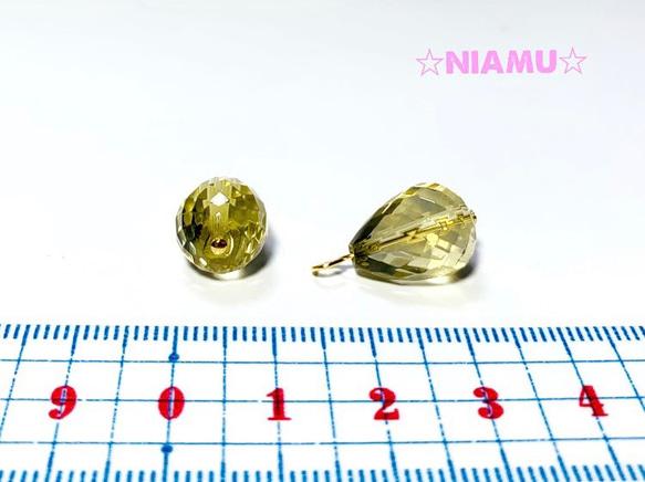 【天然石チャーム】大粒レモンクォーツAAA　２個　ピアス　ハンドメイド素材 3枚目の画像