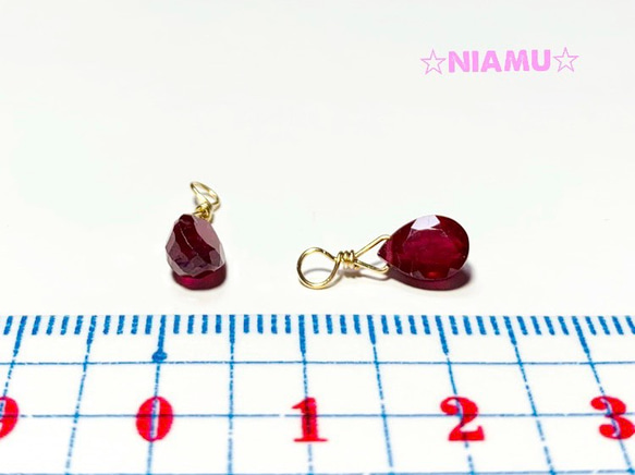 【宝石質ルビーAAA】ペアシェイプ　チャーム　７×５mm　１個　ハンドメイド素材 5枚目の画像