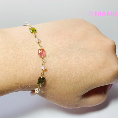 1点もの【トルマリン】天然石ブレスレット 14kgf ハンドメイド