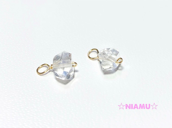 【天然石チャーム】ハーキマーダイヤモンド　2個　14kgf　ハンドメイド素材 1枚目の画像