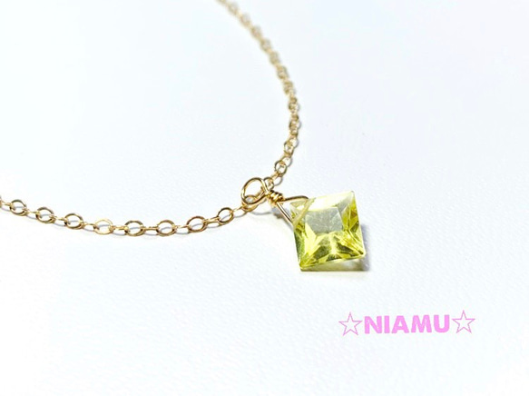 【天然石チャーム】宝石質レモンクォーツ14kgf　ダイヤ　2個 　ハンドメイド素材 3枚目の画像