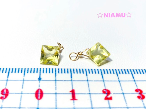 【天然石チャーム】宝石質レモンクォーツ14kgf　ダイヤ　2個 　ハンドメイド素材 4枚目の画像