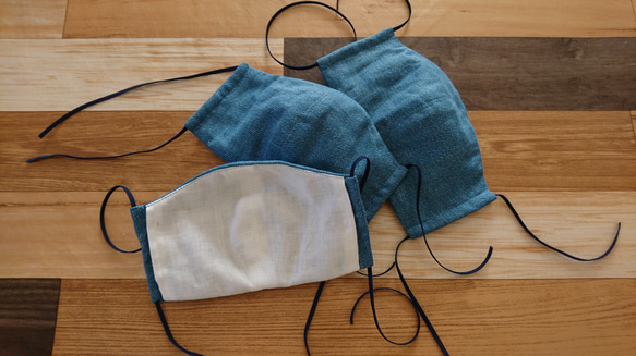 縫製屋さんの布マスク(ふわふわダブルガーゼ 6重マスク デニム風ブルー) 2枚目の画像