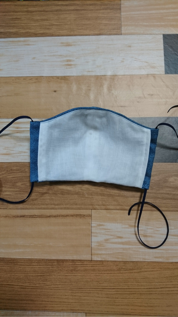 縫製屋さんの布マスク(ふわふわダブルガーゼ 6重マスク デニム風ブルー) 3枚目の画像
