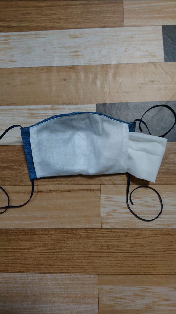 縫製屋さんの布マスク(ふわふわダブルガーゼ 6重マスク デニム風ブルー) 4枚目の画像