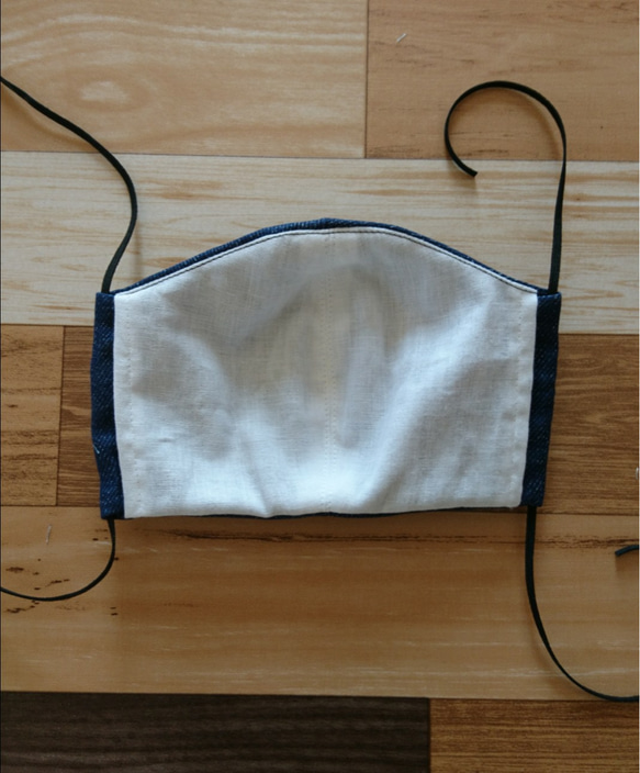 縫製屋さんの布マスク(ダブルガーゼ 6重マスク デニム風ダークブルー) 2枚目の画像