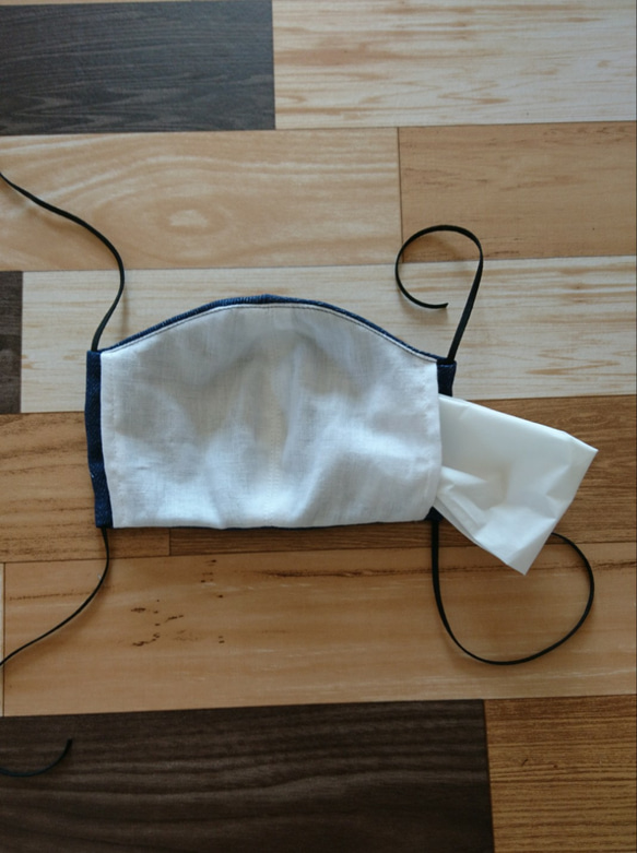 縫製屋さんの布マスク(ダブルガーゼ 6重マスク デニム風ダークブルー) 3枚目の画像