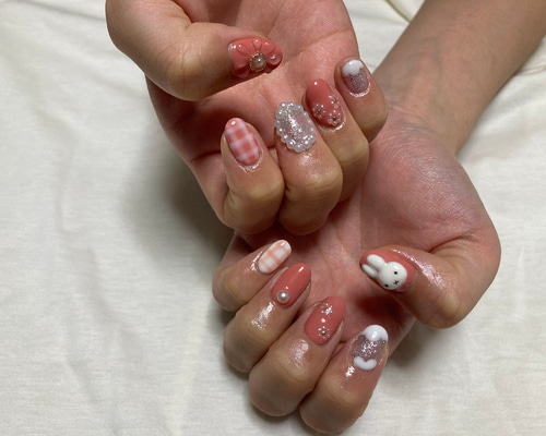 現品ネイルチップ ミッフィーネイル 淡色ネイル ドットネイルm042（7  