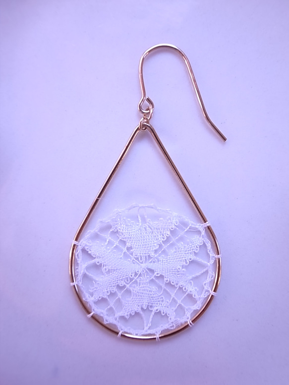 ピアス　bobbin lace ドロップ (大）マルタ十字 2枚目の画像