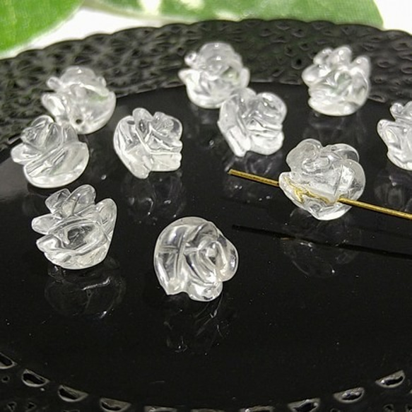 天然石 マニカラン産ヒマラヤ水晶 薔薇型彫刻（バラ彫刻） 10mm 天然石  