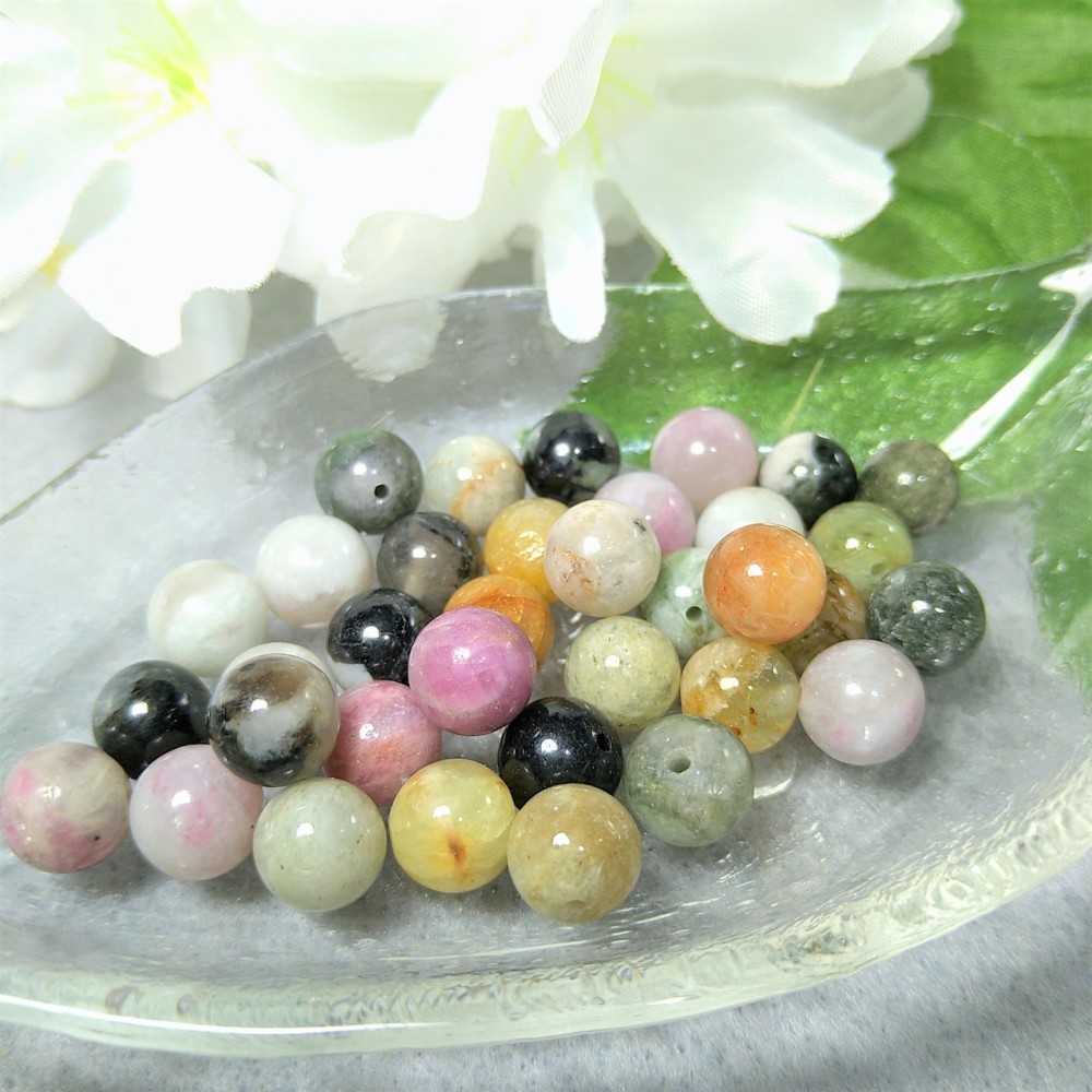 ミックストルマリン ボタンカット 【希少・大粒あり】天然石 4連セット