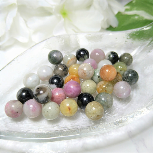 8mm 10個セット ミックス トルマリン 天然石 ラウンド・丸玉 天然石