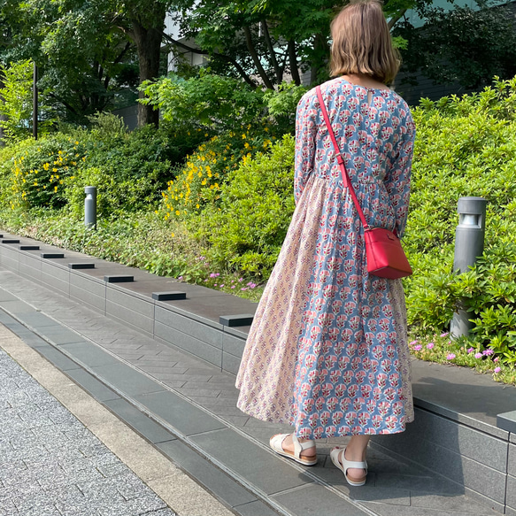 ブロックプリント ロング袖ワンピース • • • Blooming ワンピース ek 