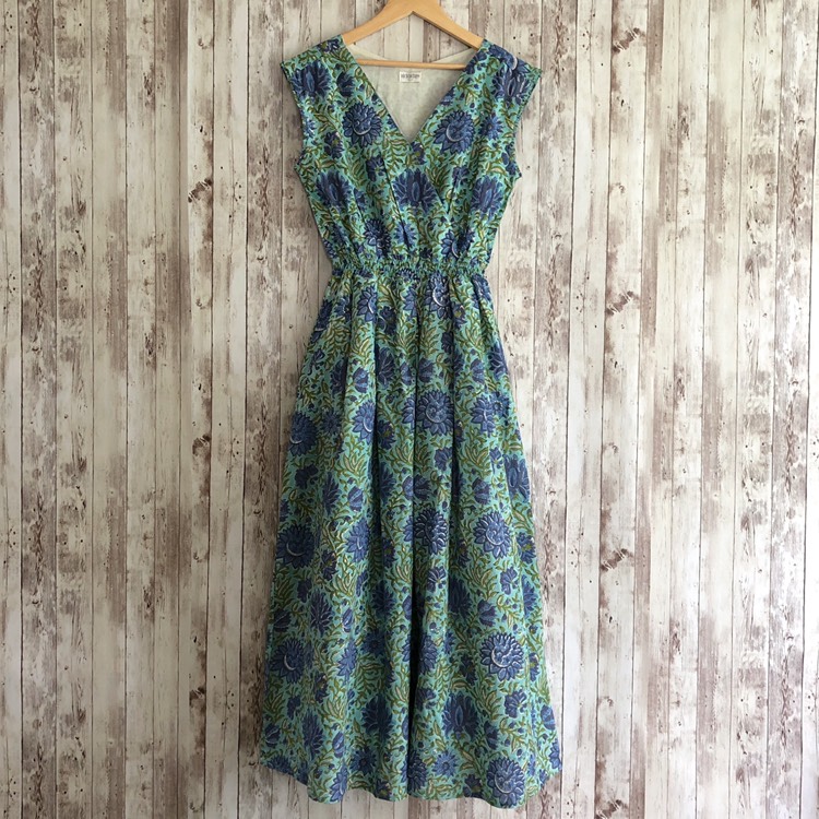 ek kadamインド ブロックプリント長袖ワンピースコットン100%