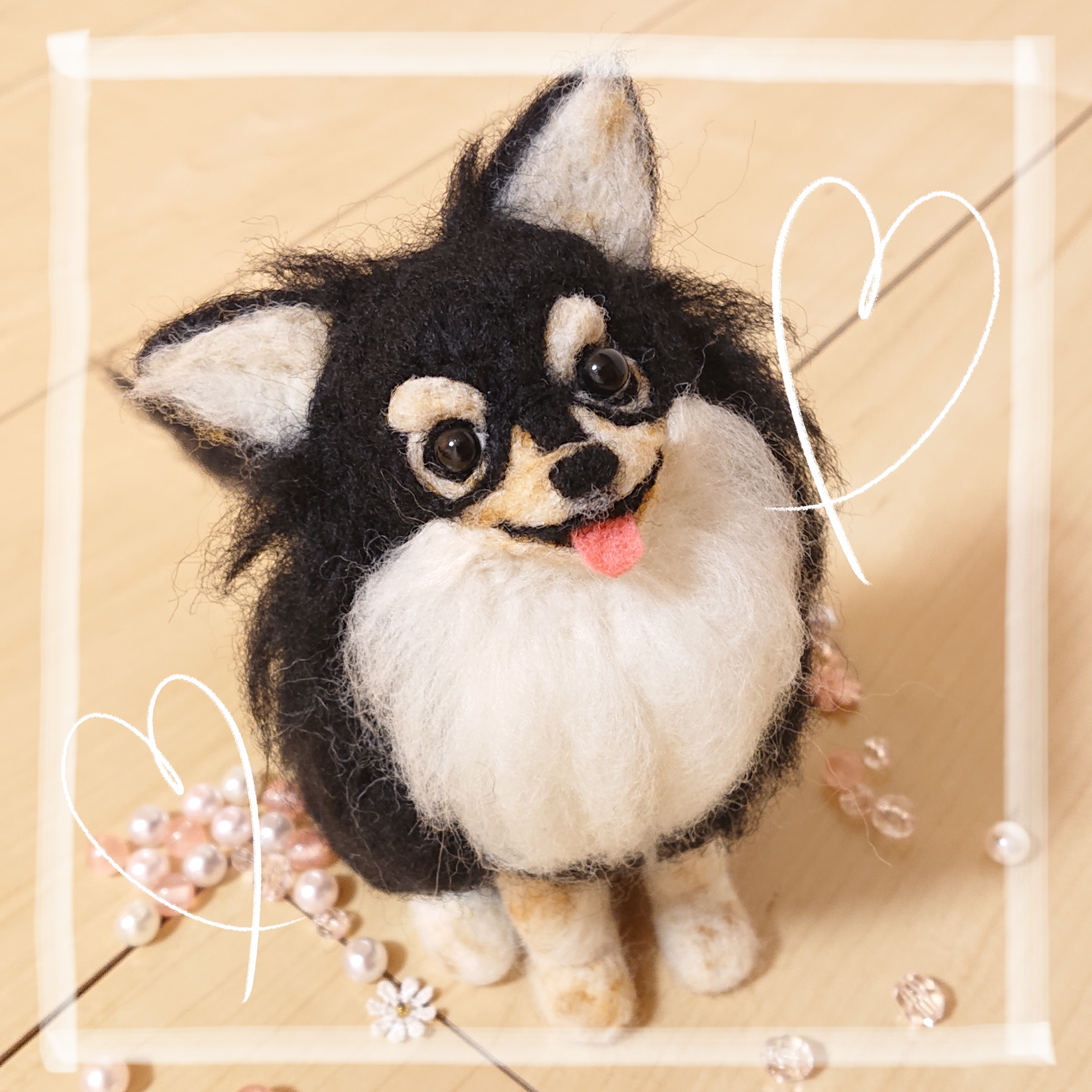 お待たせ! チワワ 羊毛フェルト ♪*ﾟブラックタン 犬 ぬいぐるみ ぬいぐるみ