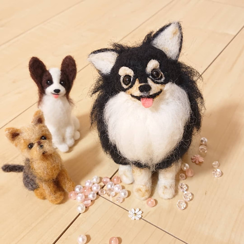 羊毛フェルト チワワ ♪*ﾟブラックタン ぬいぐるみ 犬
