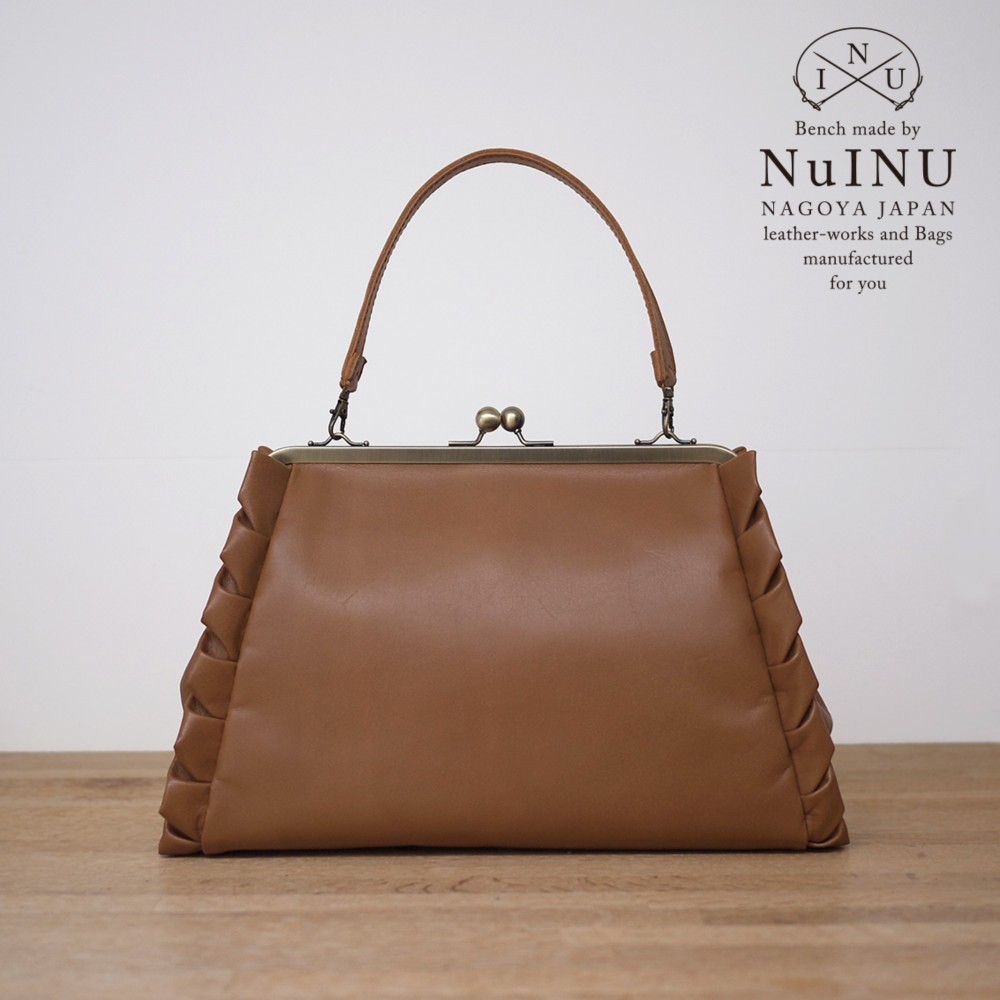 革のがま口フリルバッグ　２WAY　ブラウン