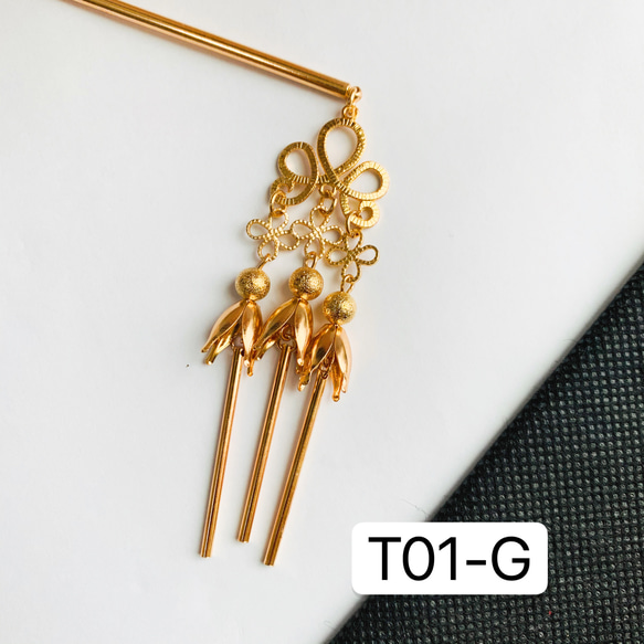 T01-G 風鈴かんざし　鈴蘭風鈴かんざし　金ビラかんざし　金ビラ簪 3枚目の画像