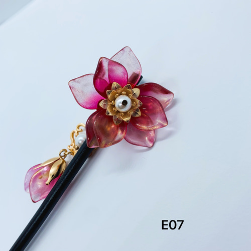 E07 かんざし 牡丹簪 一輪花簪 木簪 花簪 花のかんざし ボタン