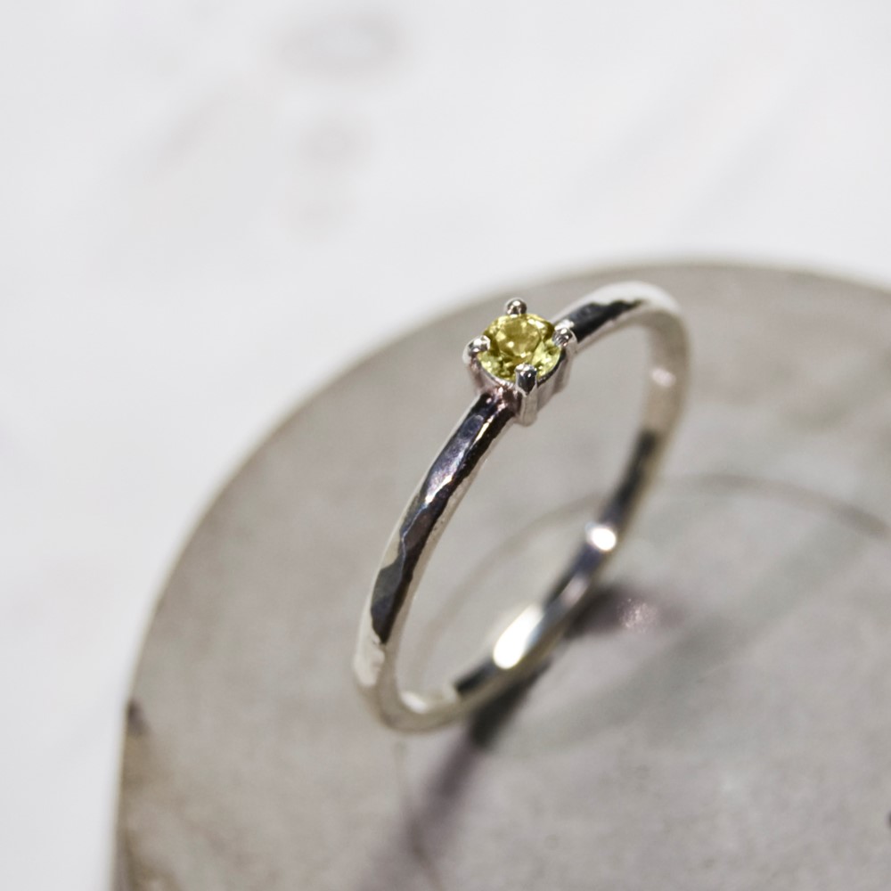 槌目 シトリン ラウンド3mm シルバープレーンリング 1.5mm幅 でこぼこ SILVER925｜291