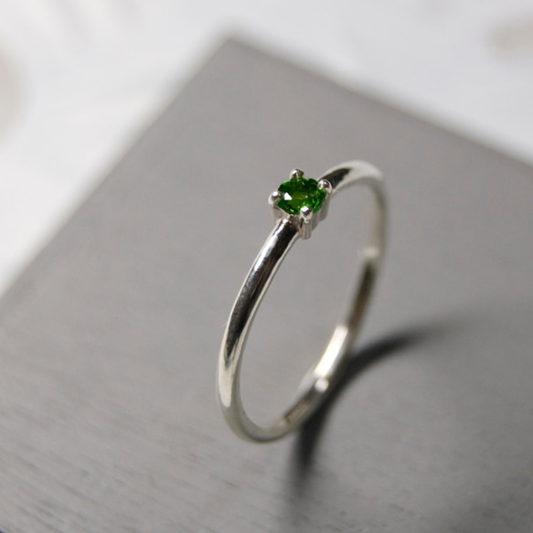 ダイオプサイト指輪 鏡面 クロムダイオプサイト ラウンド3mm シルバープレーンリング 1.5mm