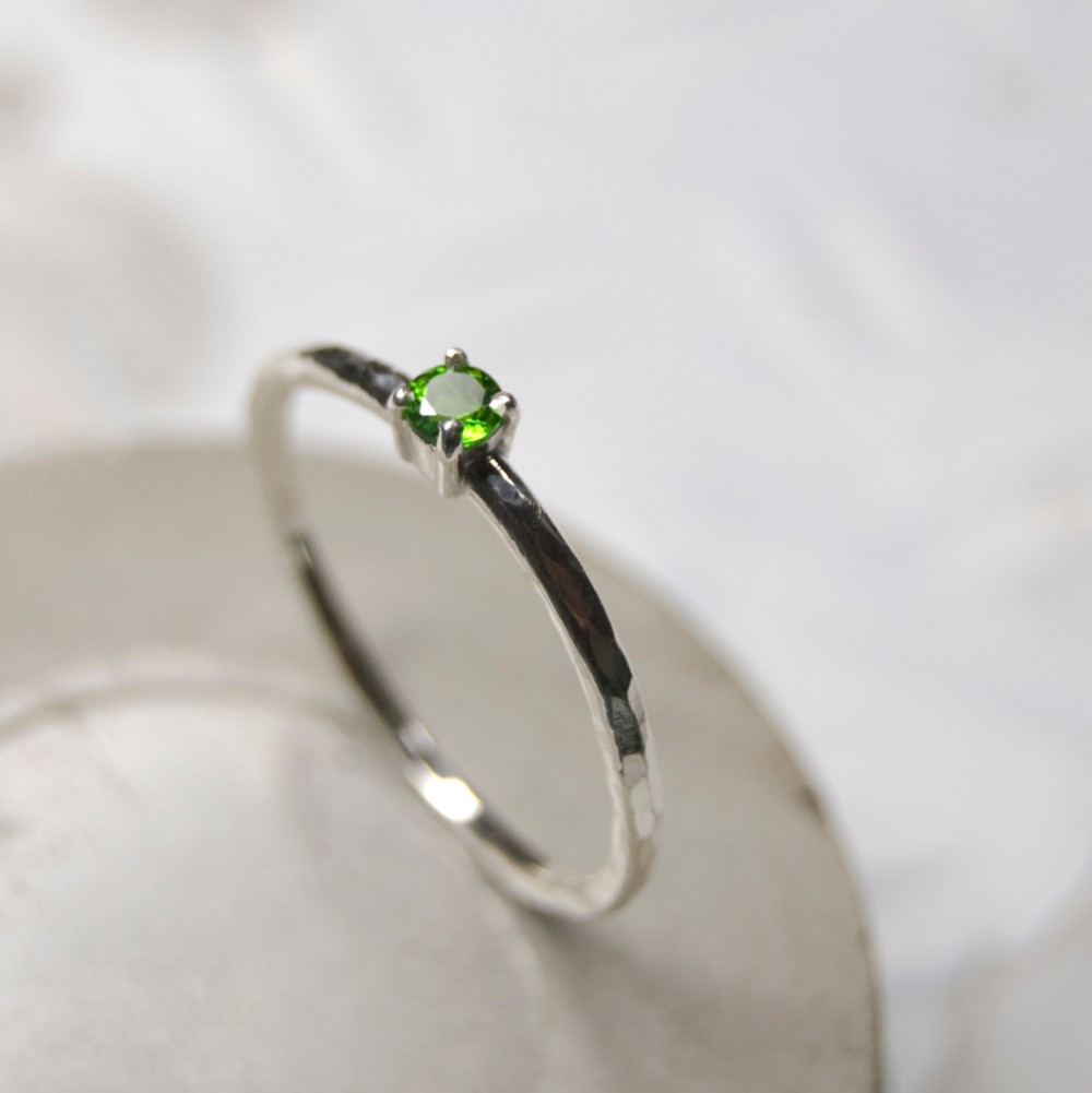 槌目 クロムダイオプサイト ラウンド3mm シルバープレーンリング 1.5mm幅 凸凹｜SILVER RING｜446