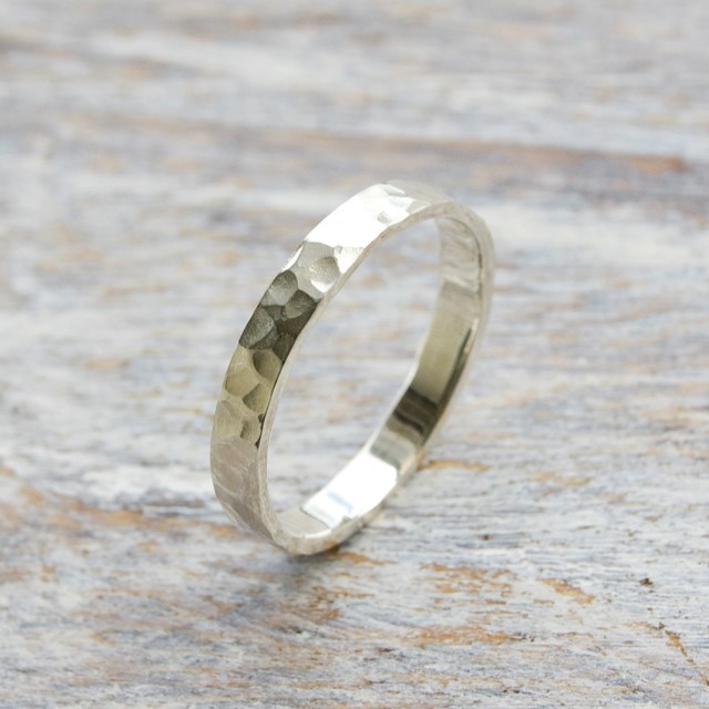 槌目 シルバーフラットリング 3.0mm幅 でこぼこ シルバー950｜SILVER RING 指輪 シンプル｜154