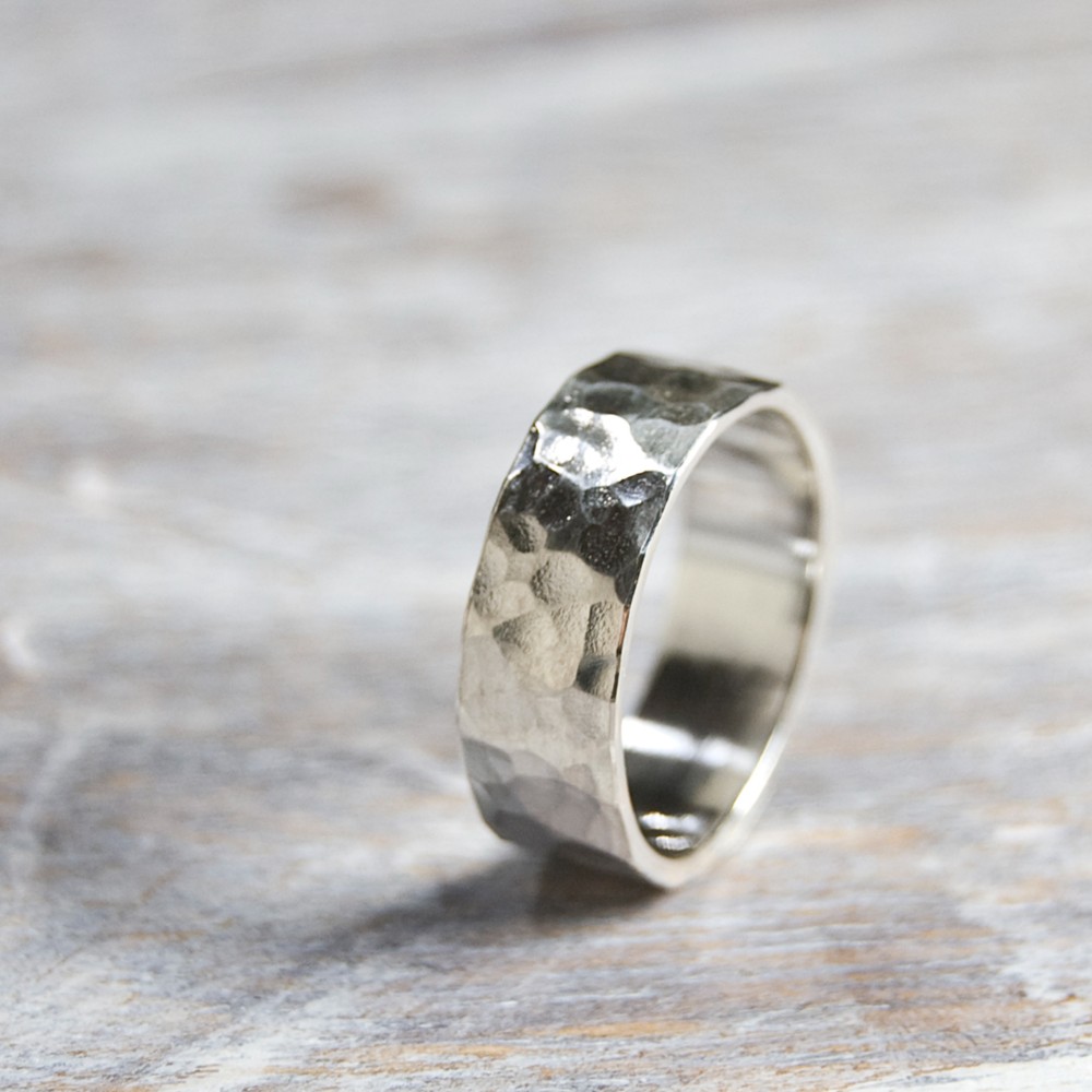 槌目 シルバーフラットリング 6.0mm幅 でこぼこ シルバー950｜SILVER RING 指輪 シンプル｜156