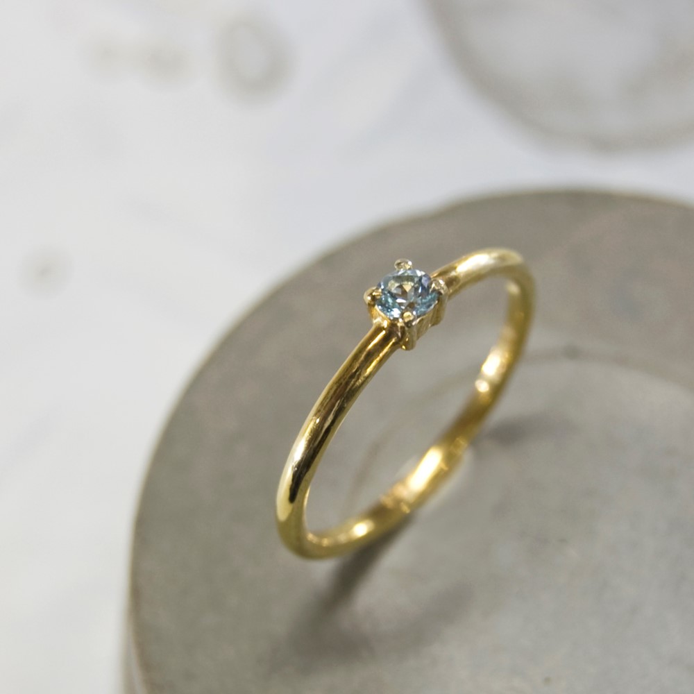 鏡面 トパーズ アクアブルー ラウンド3mm K24GPプレーンリング 1.5mm幅 ミラー SILVER925｜281