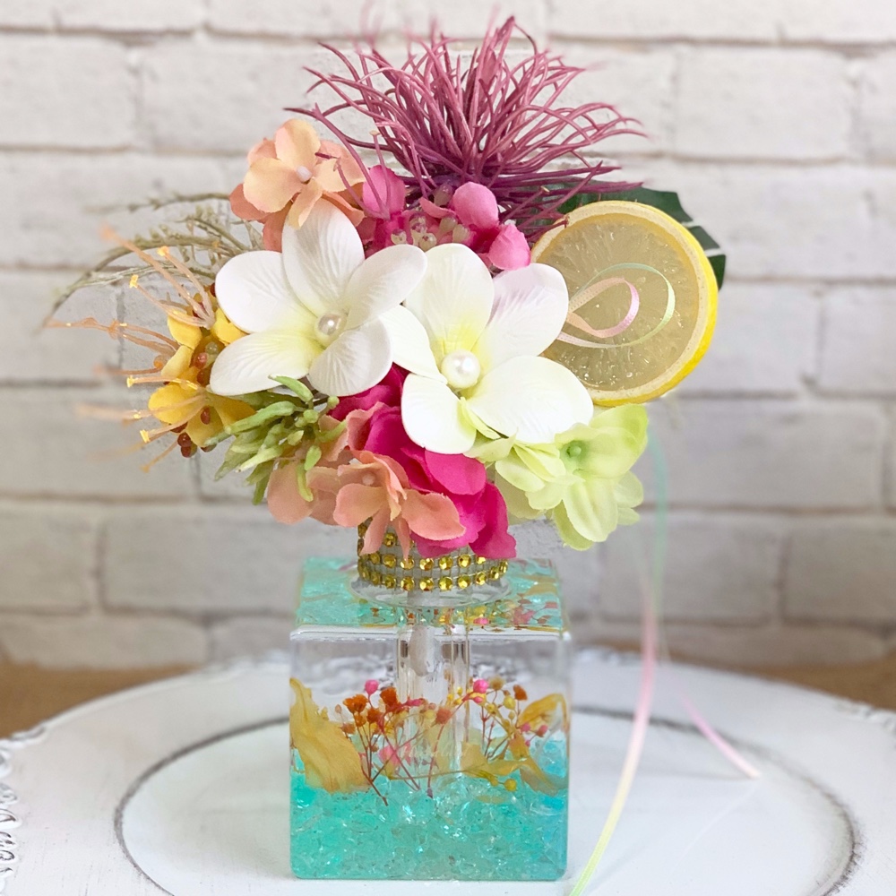 summer passion☆フラワーベース&アレンジメントフラワー〜ディフューザースティック付き
