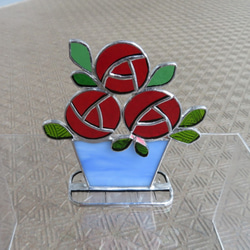 赤い薔薇のステンドグラス☆インテリア小物☆置物☆ 2枚目の画像