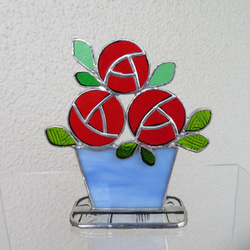 赤い薔薇のステンドグラス☆インテリア小物☆置物☆ 3枚目の画像