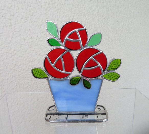 赤い薔薇のステンドグラス☆インテリア小物☆置物☆ 3枚目の画像