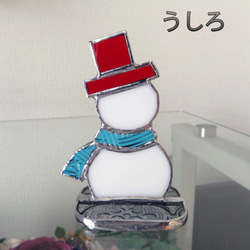 ステンドグラス　雪だるまの置物♡ 3枚目の画像