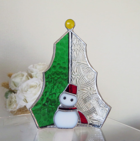 ステンドグラス☆クリスマスツリーと雪だるま☆ 1枚目の画像