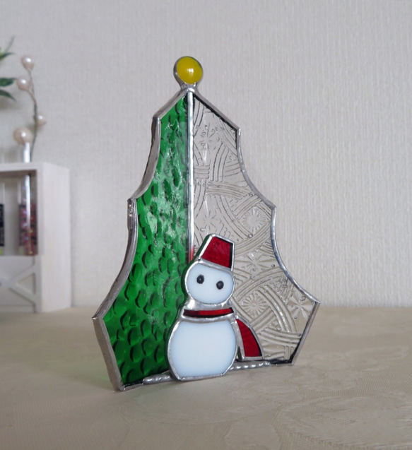 ステンドグラス☆クリスマスツリーと雪だるま☆ 3枚目の画像