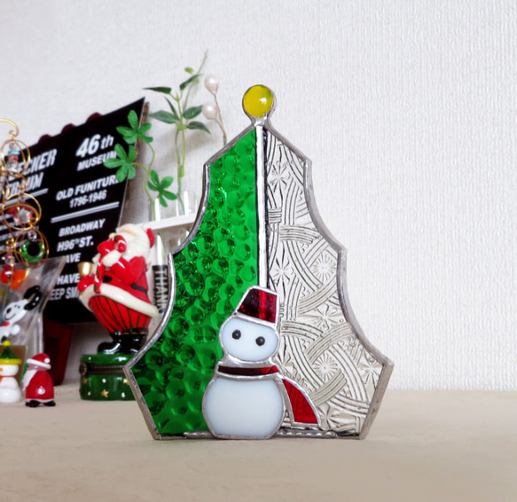 ステンドグラス☆クリスマスツリーと雪だるま☆ 4枚目の画像