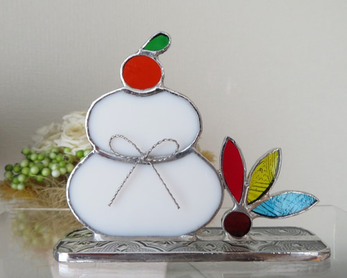 ステンドグラス 鏡餅と羽根2☆お正月 その他インテリア雑貨 pi-tyan