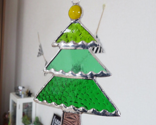 ステンドグラス クリスマスツリー オーナメント☆ サンキャッチャー pi