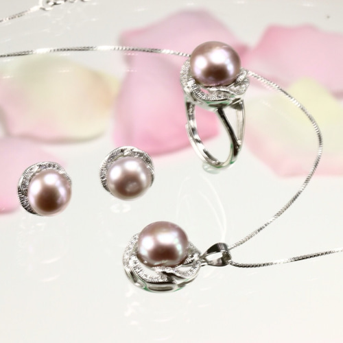 真珠ネックレス 本真珠 豪華三点セット 最高級グレーパープル天然本  