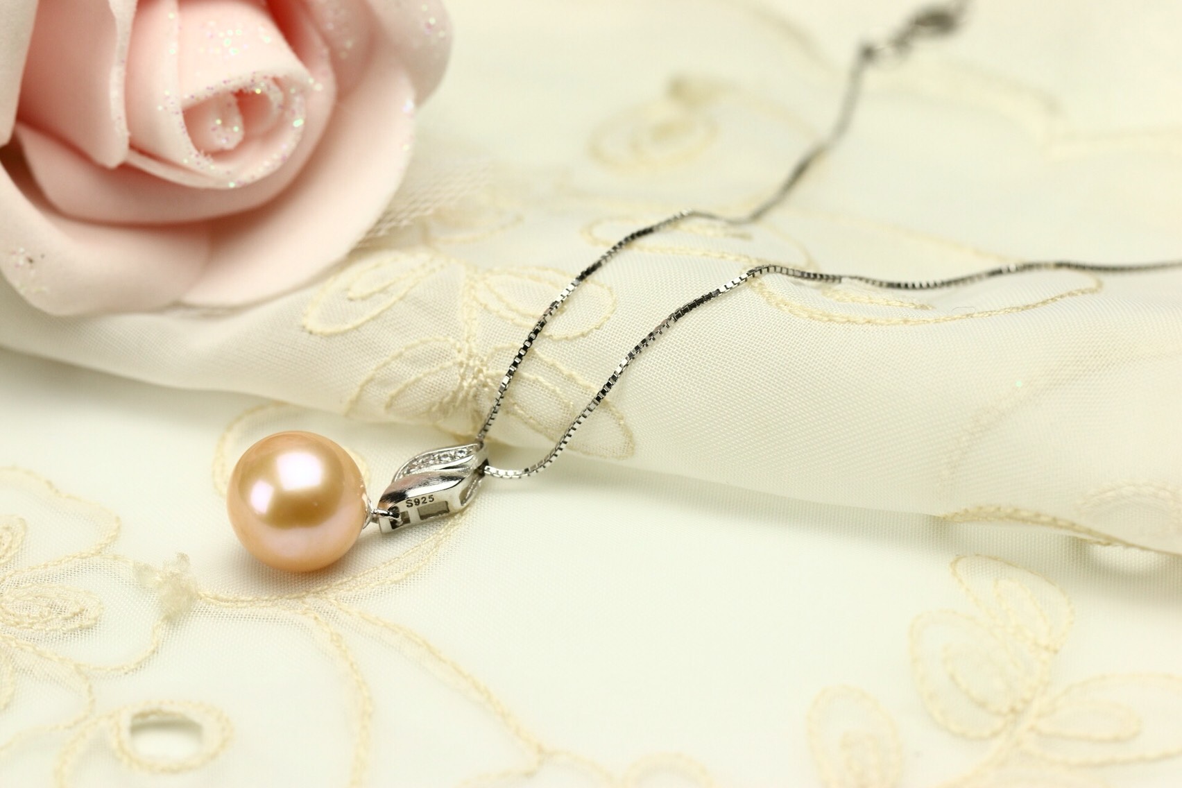 真珠ネックレス 一粒パールネックレス 天然オレンジカラー