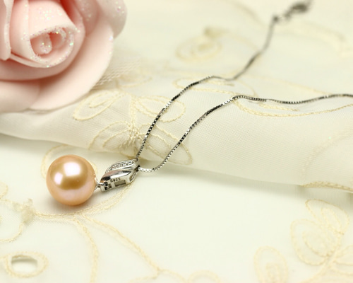 真珠ネックレス 一粒パールネックレス 天然オレンジカラー ネックレス