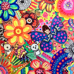 白熊ハート水彩紙原画コラージュ絵画アート