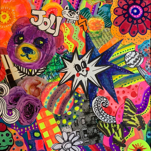 【443】 オリジナル 手描きイラスト 絵 小色紙 直筆原画 一点物 コラージュ 443】 オリジナル 手描きイラスト 絵 小色紙 直筆原画 一点物