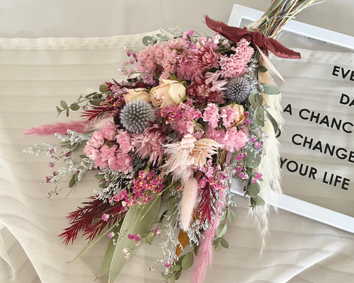 ♡~*:＊大人ボルドーピンク＊:*~♡スワッグブーケ☆ドライフラワー