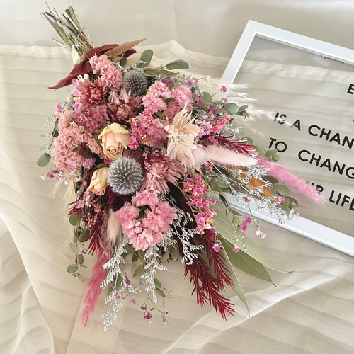 ドライフラワーリース　スワッグ　リース　ブーケ　ナチュラル　かわいい　ピンク ♡~*:＊大人ボルドーピンク＊:*~♡スワッグブーケ☆ドライフラワー