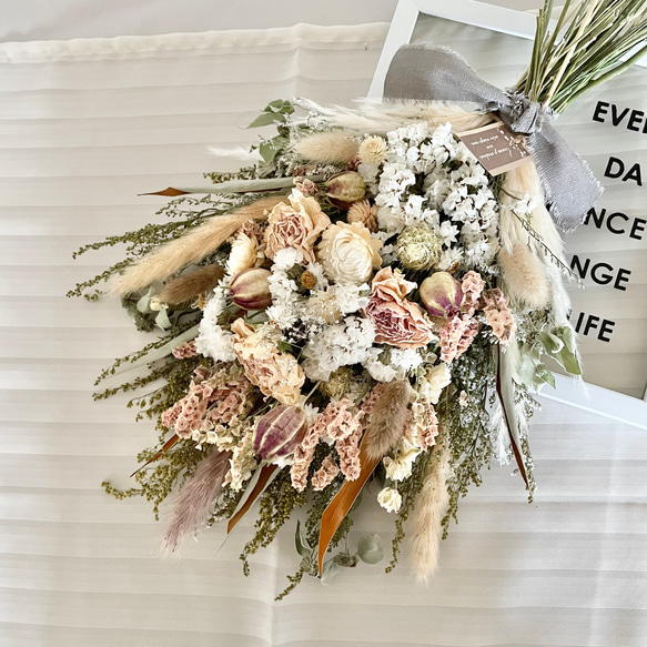 ♡~*:＊優しいベージュ&ホワイト＊:*~♡スワッグブーケ☆ドライ