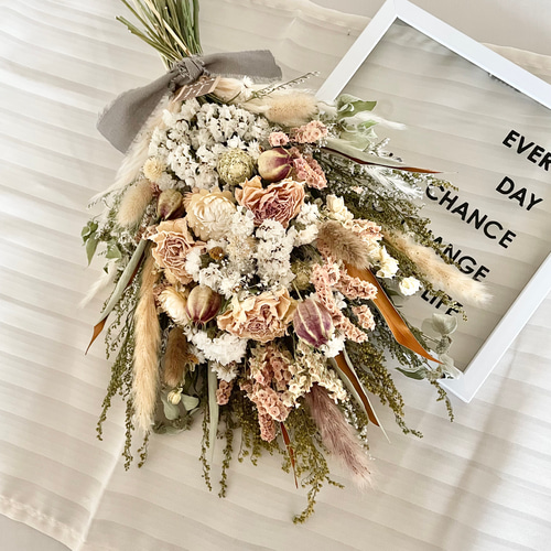 ♡~*:＊優しいベージュ&ホワイト＊:*~♡スワッグブーケ☆ドライ