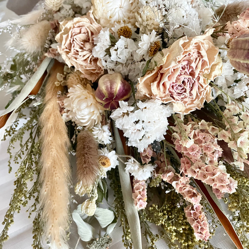 ♡~*:＊優しいベージュ&ホワイト＊:*~♡スワッグブーケ☆ドライ
