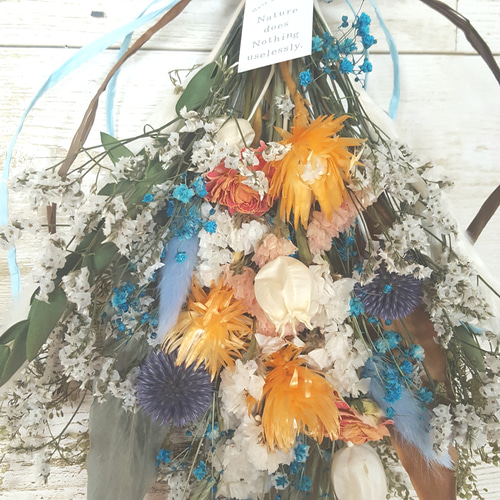 夏のvividなオレンジ&ブルー。スワッグブーケ☆ドライフラワー ドライ